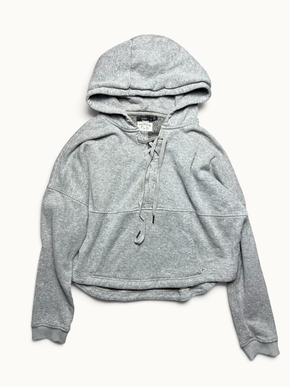 prAna Sustainable Style Gray Cropped Hoodie Women’s M Lace Up Pullover